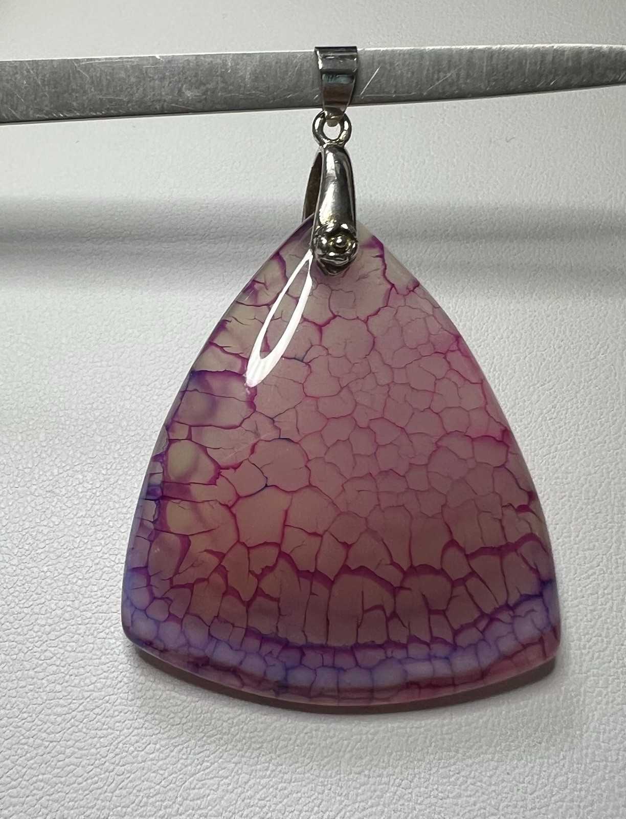18K Gold Plated Silver Purple Dragon Agate Trillion Triangle Pendant Signed