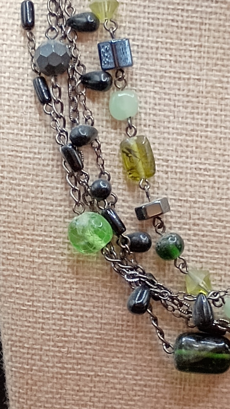 Lia Sophia Herb Garden Necklace Multistrand Green Blue Glass Hematite 17-20″