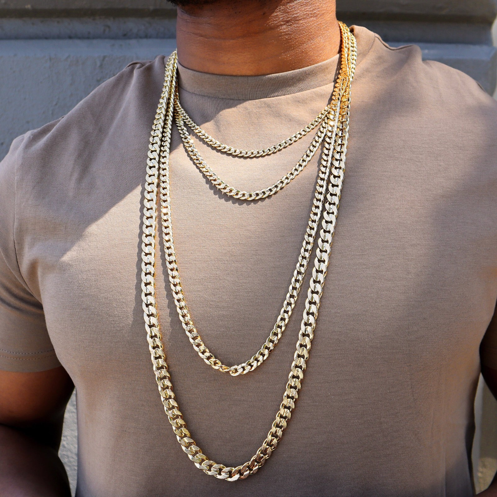 AAA+ High-End Premium 14K Stamped Gold plated 4~10mm Brass Cuban Chain Necklace