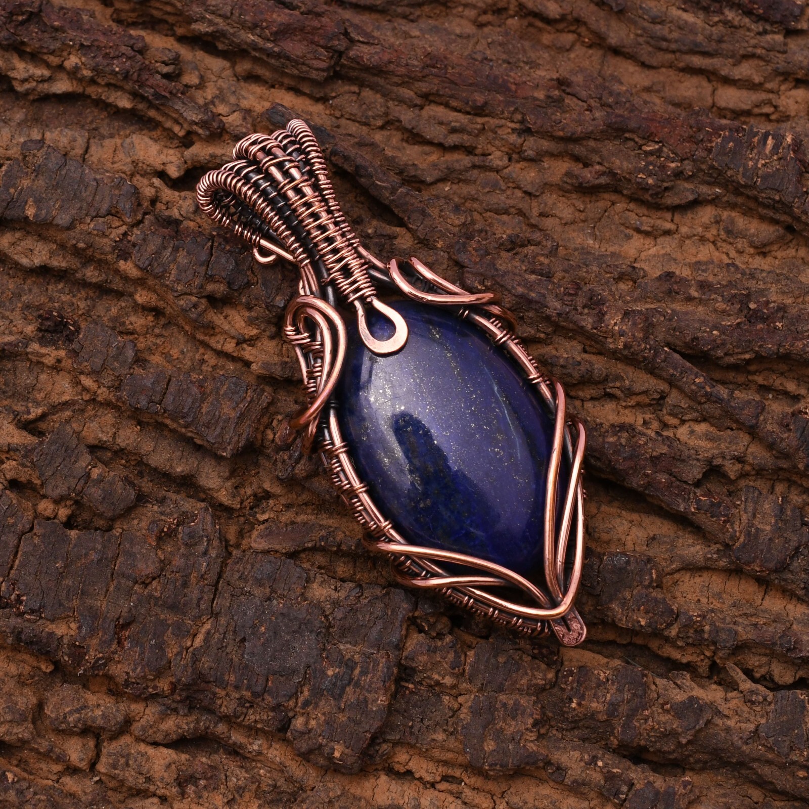 Lapis Lazuli Pendant Copper Wire Wrapped Handmade Jewelry Pendant 2.15″
