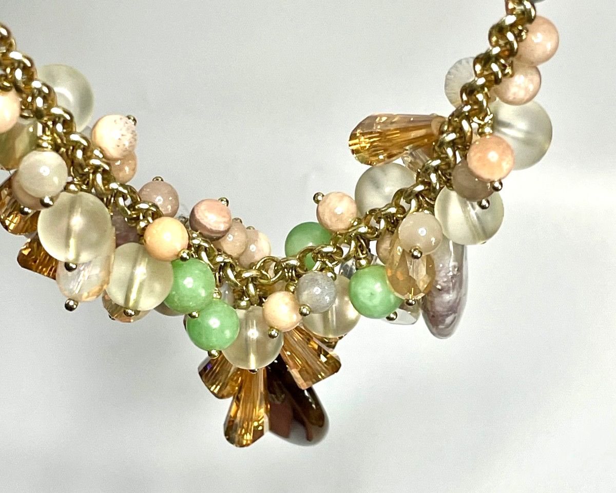 Anthropologie Nakamol Beaded Necklace Crystal Rhinestone Natural Stone Drops