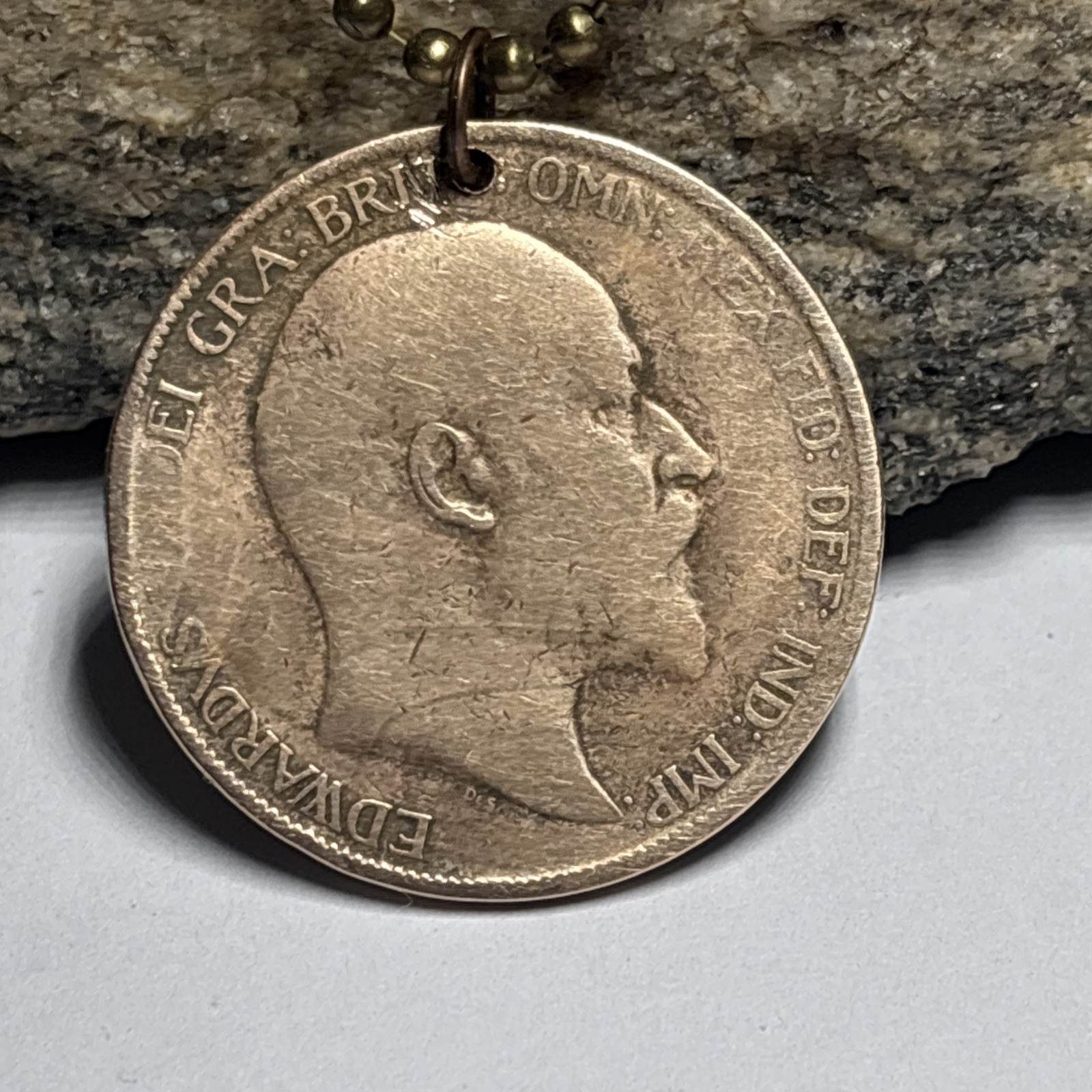 1902 UK Britain Antique Coin Pendant 1st Year After Victoria. Wear History!