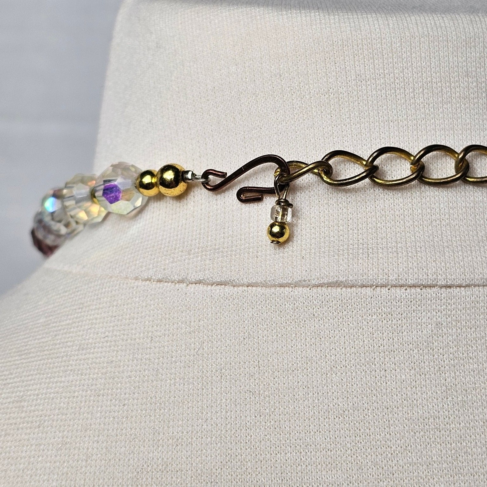 Vintage Faceted Glass Crystal Bead Necklace Purple Pink AB Coated Clear 18-20 in