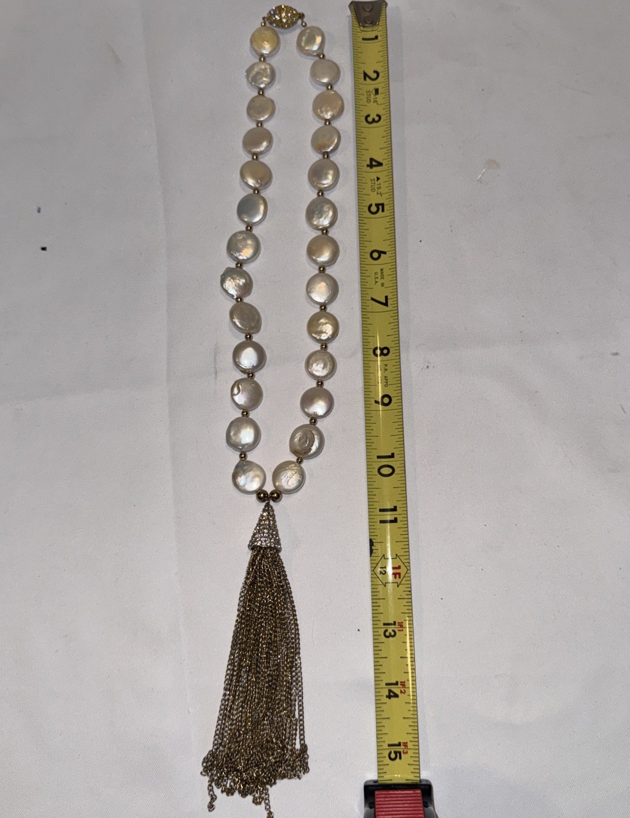 Freshwater Pearl Necklace With Cz Dangle 21” Magnetic Close Great Quality 4 Oz
