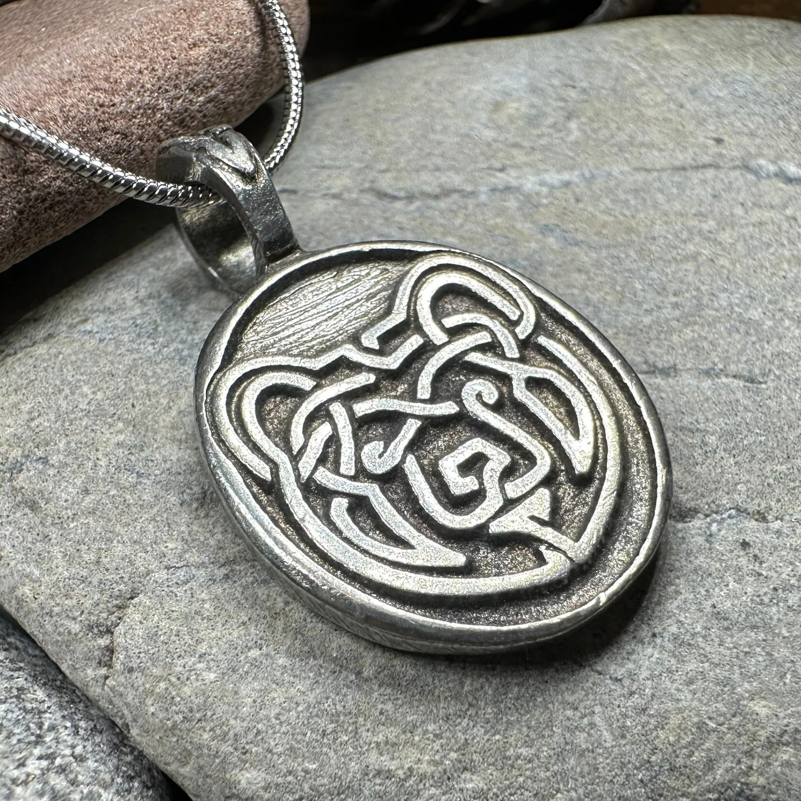 Celtic Bear Necklace Irish Scottish Animal Mens Boys Forest Gift PEWTER