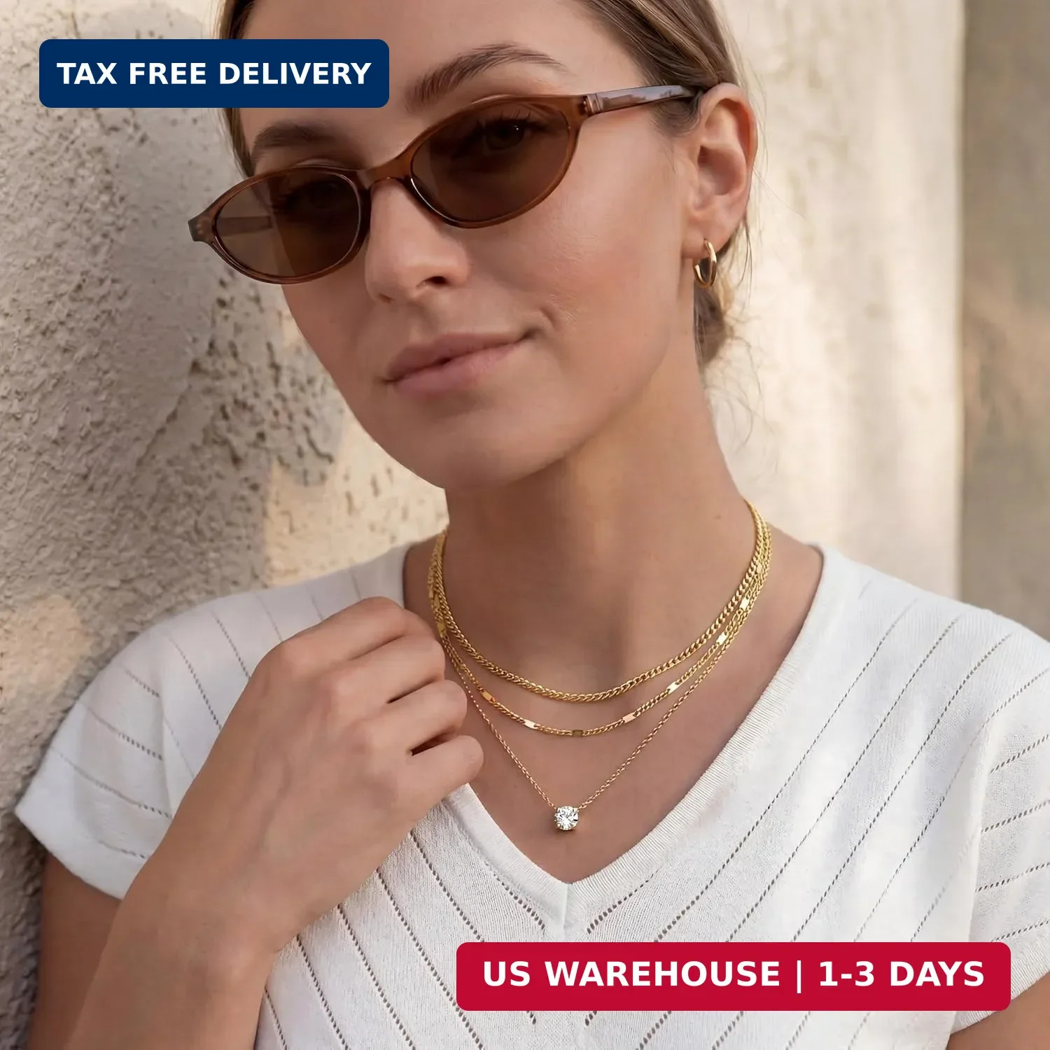 WomenGifts Layered Gold Necklaces for Women, 14K Gold Sterling Silver Plated Dai