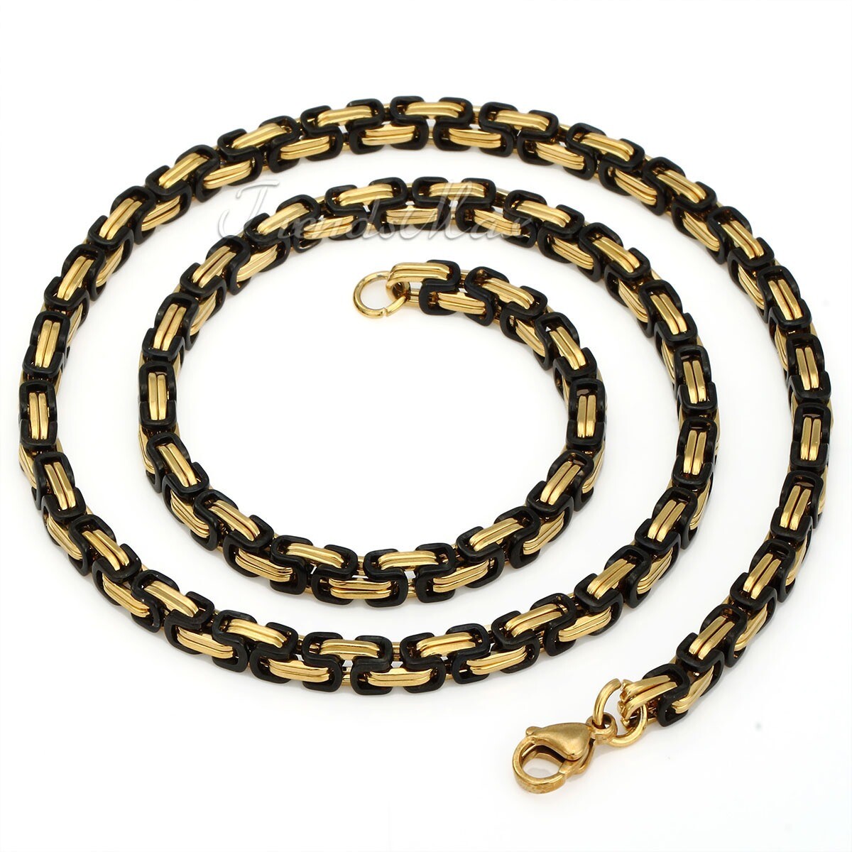 18-30″ MEN Stainless Steel 5mm Silver/Gold Plated Byzantine Box Chain Necklace