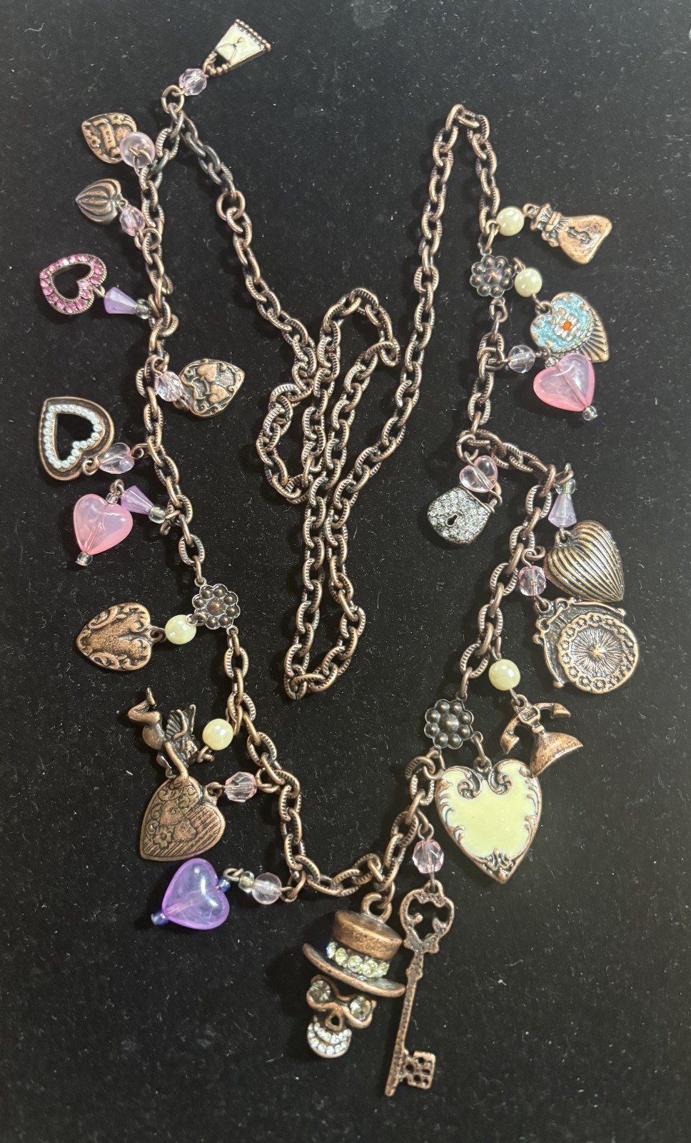 Charm Necklace Various Romantic & Whimsical Motifs Antique Brass Chain