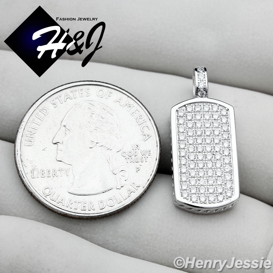 MEN 925 STERLING SILVER ICY BLING CZ DOG TAG PENDANT*SP56 WITH FREE 20″CHAIN