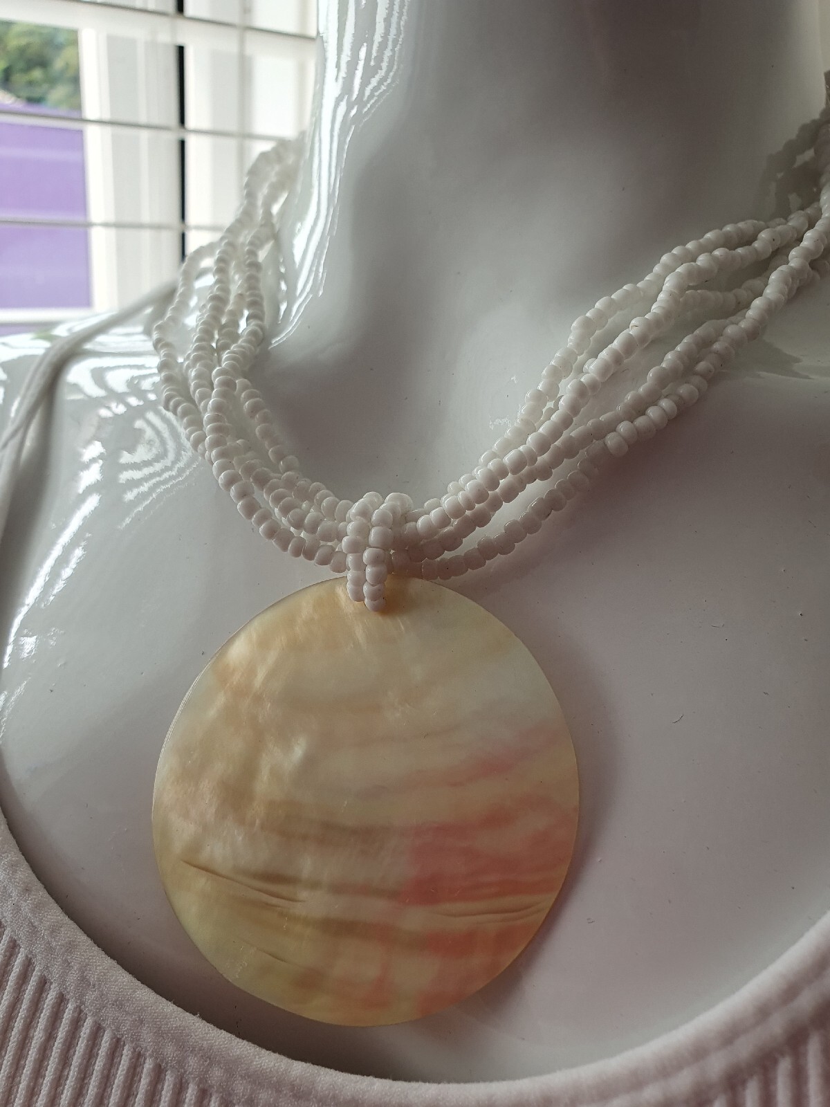 Artisan Mother of Pearl MOP Shell Seed Bead None Metal necklace
