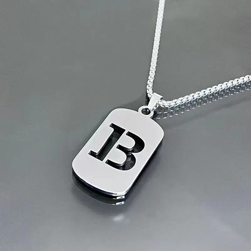 Fashion Punk A-Z Initial Tag Letter Stainless Steel Pendant Necklaces for Men
