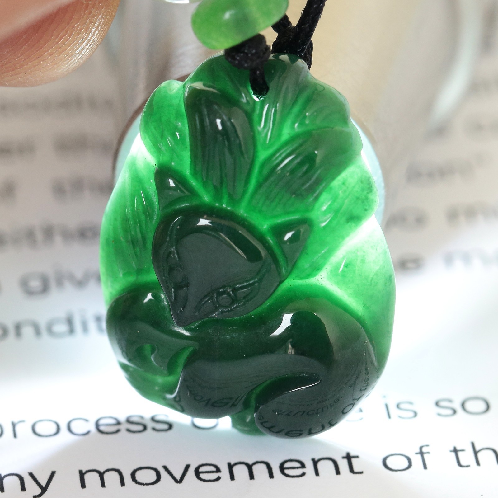 Video Certified Green Burma 100% Natural Jadeite Fox Pendant Type A Jadeite 灵瑞天成
