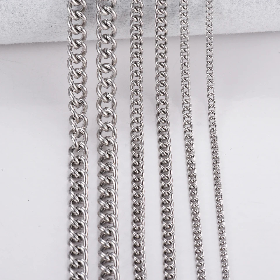 Stainless Steel Link Chain Necklace Silver Tone 1.5mm 2mm 3mm 4.5mm Jewelry