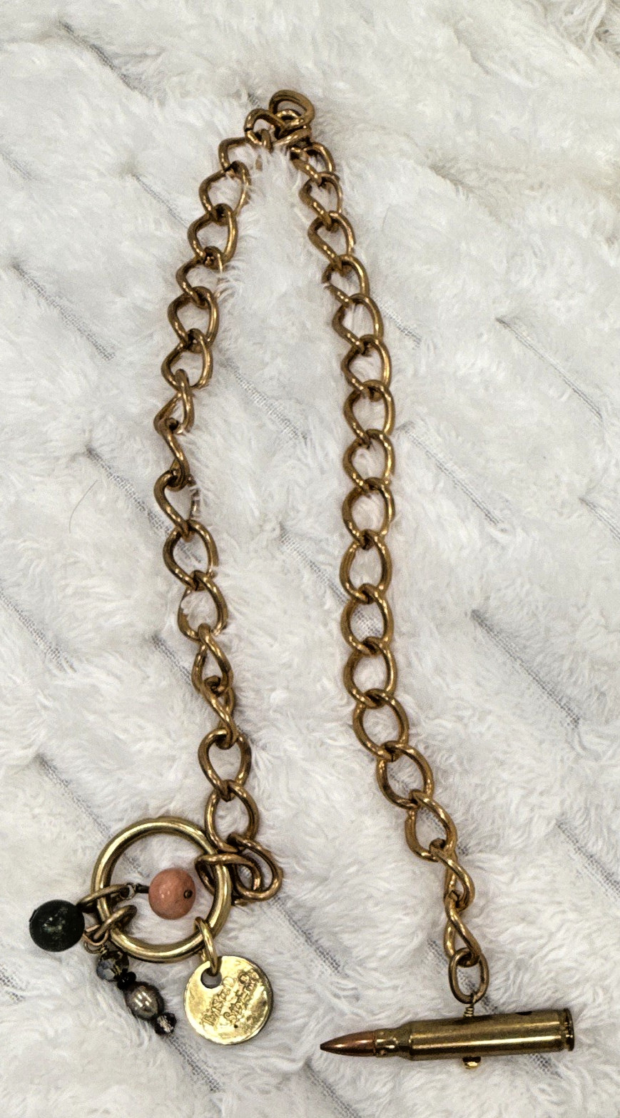 Twisted Silver Chunky Gold Tone Chain Necklace Bullet Toggle Clasp Charm 20″