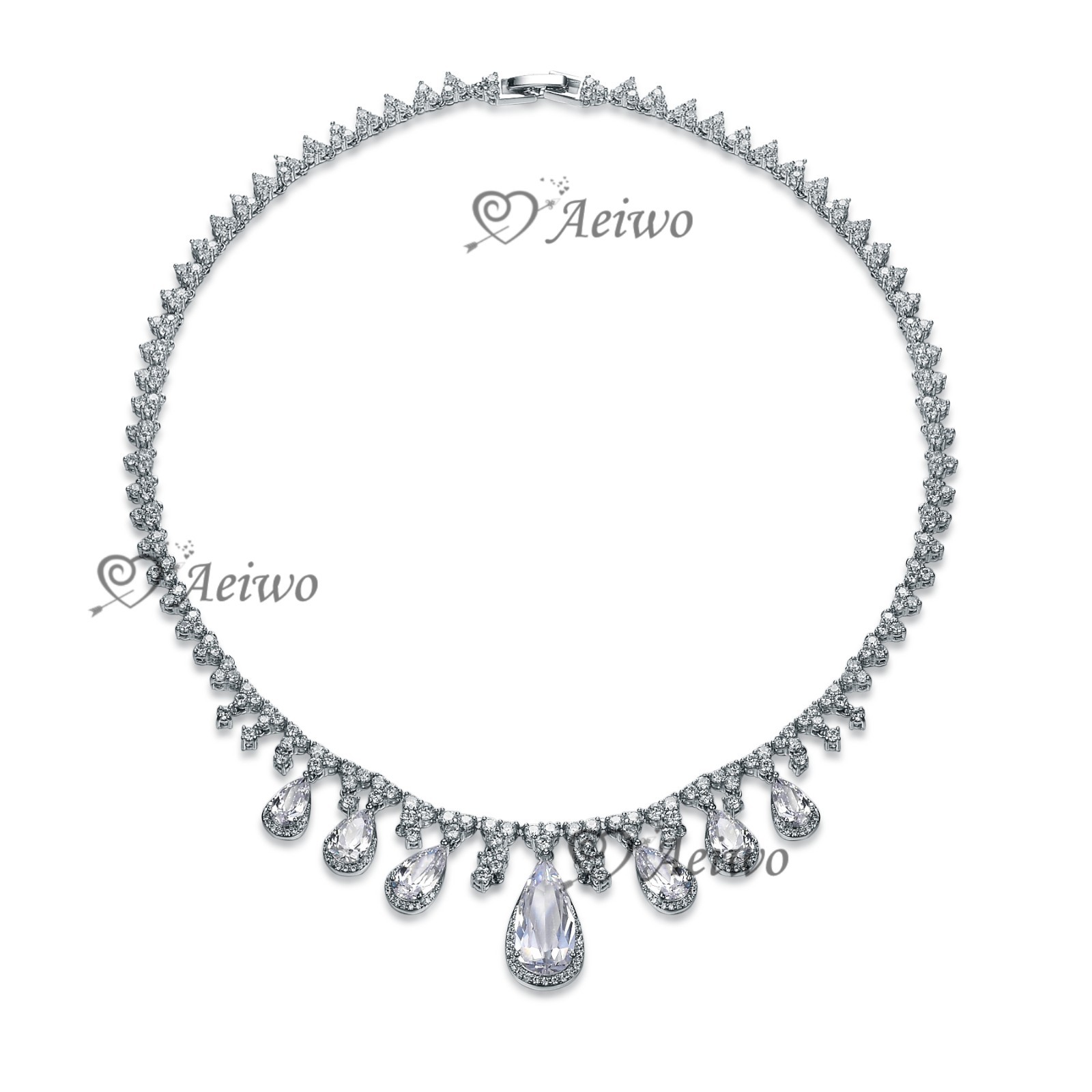 18K WHITE GOLD FILLED SIMULATED DIAMOND WEDDING PARTY NECKLACE LUXURY