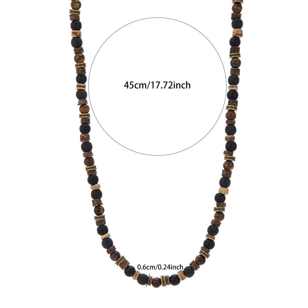 Mens Boho Necklace Tiger Eye Lava Stone Wood Beads Surfer Handmade Choker New