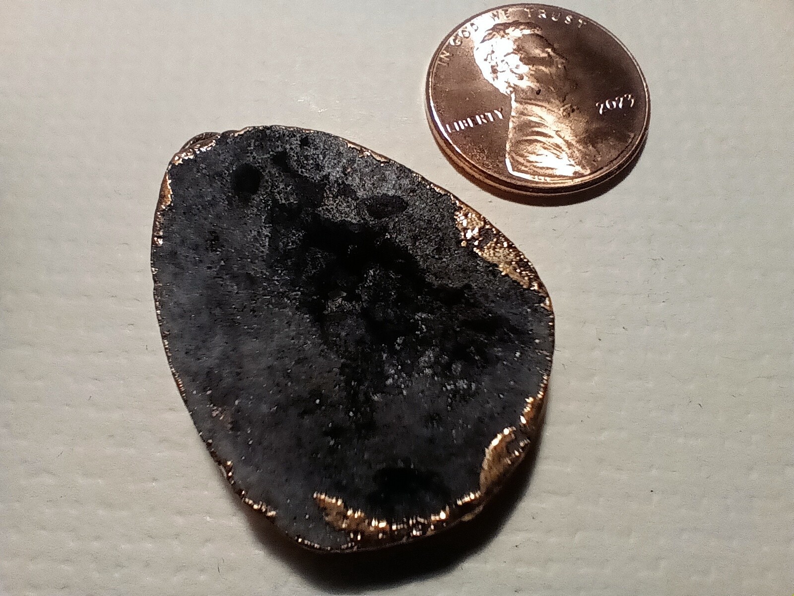 Gilded Edge Druzy Natural Black Stone Pendant Charm 32mm x 24mm FREE SHIP A-3