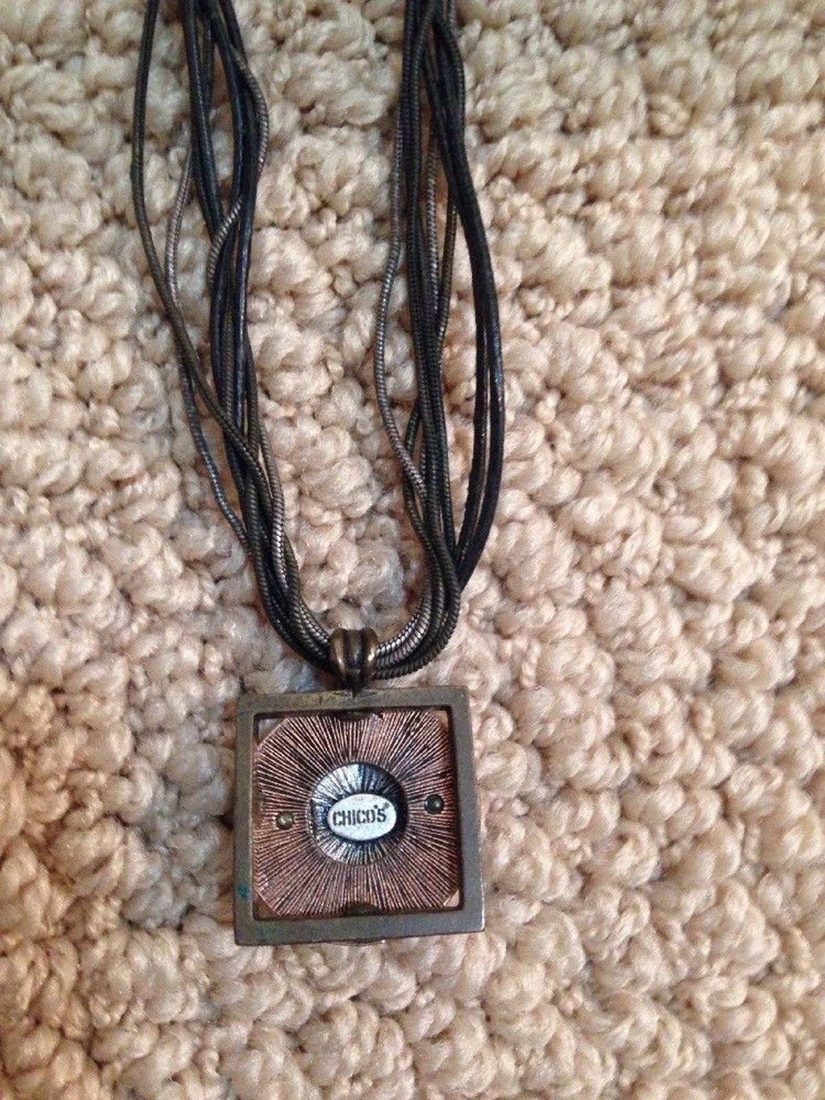 CHICO’S Metal Geometric Pendant Necklace Multi Strand Cord