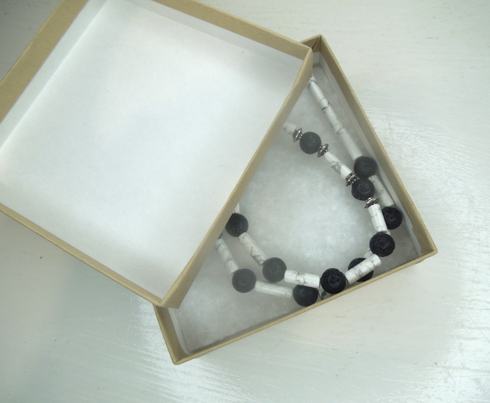 Howlite and Lava Rock Beaded Choker Necklace Stylish Handmade