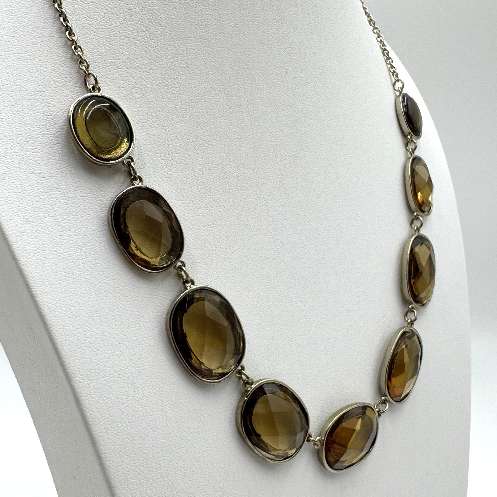 Banana Republic Statement Necklace Large Acrylic Faceted Amber Color Beads 23.5″