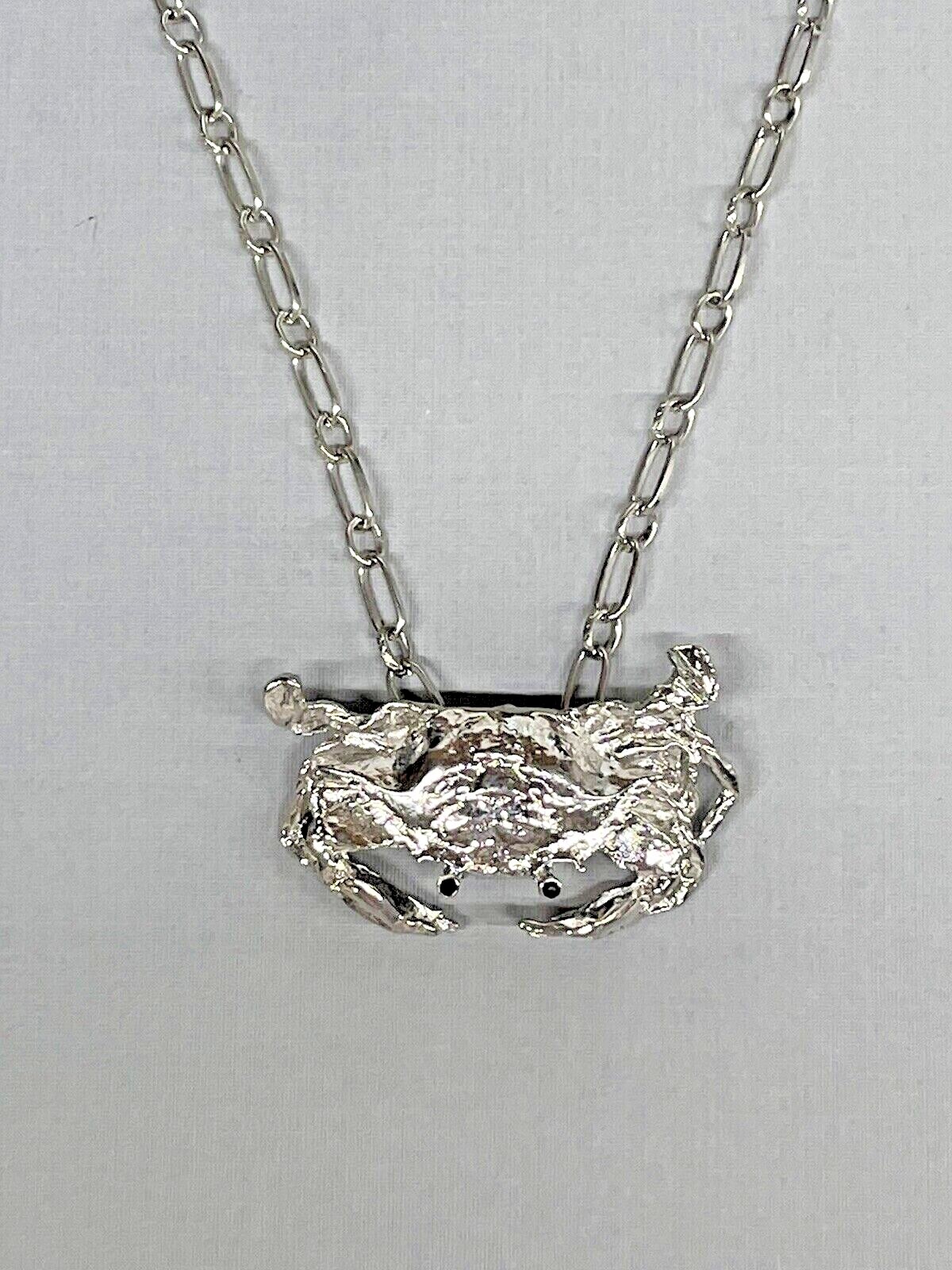 Crab LG Silver Necklace 30” Rhodium Coastal Sea Life Fashion Jewelry NEW