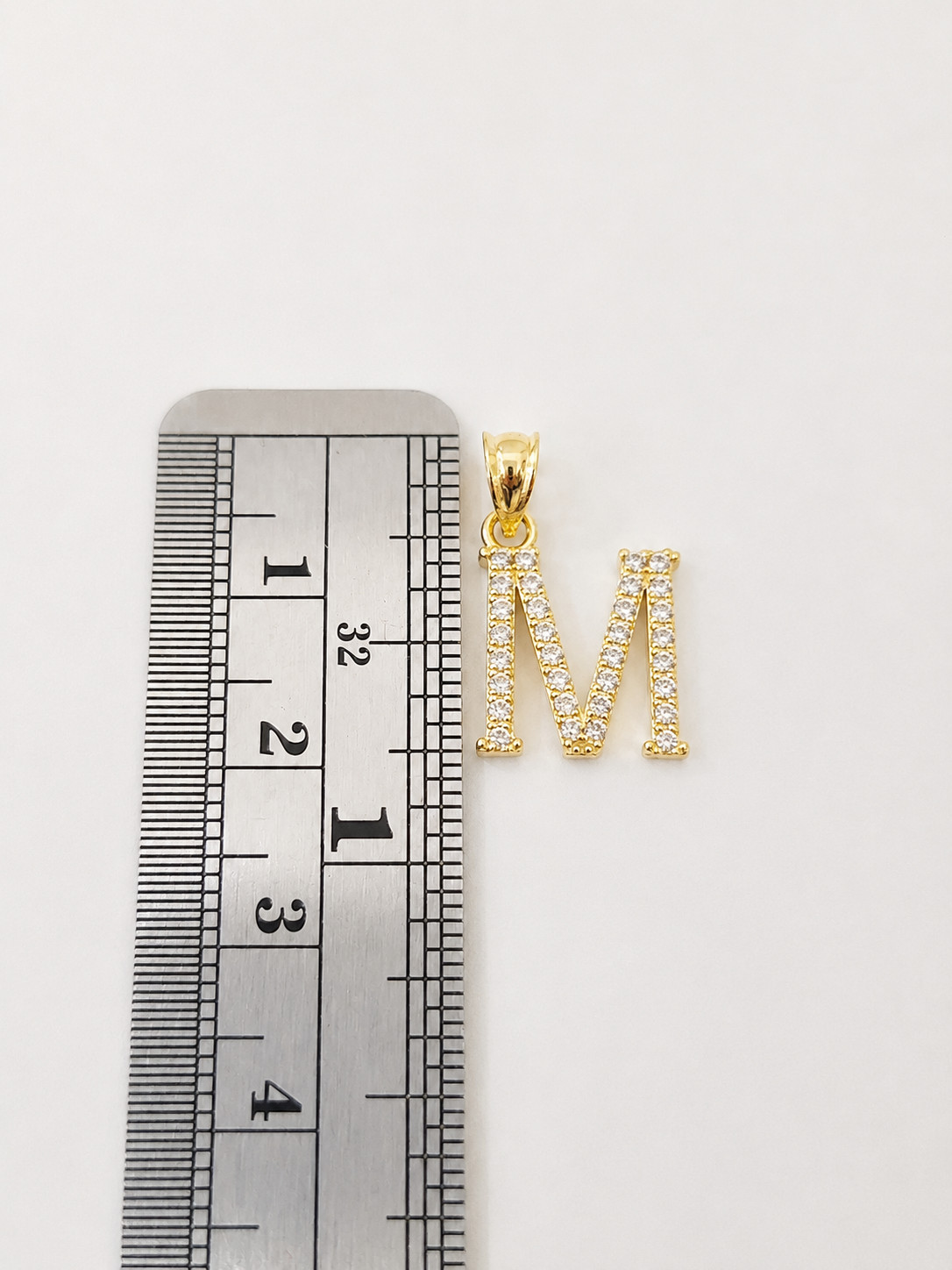 10K Gold Solid Franco Chain M Initial CZ Stone Pendant Set 1mm 16 18 20 22 Women