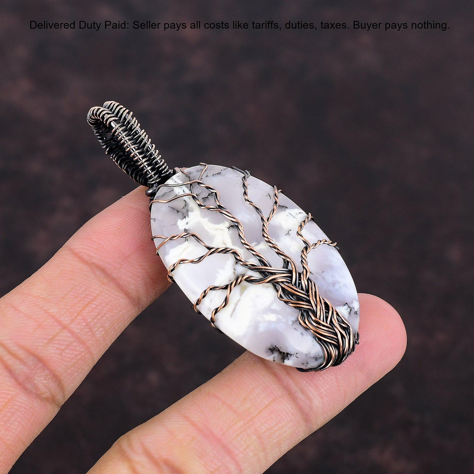 Dendrite Opal Stone Copper Tree Of Life And Wire Wrapped Wife Pendant Jewelry