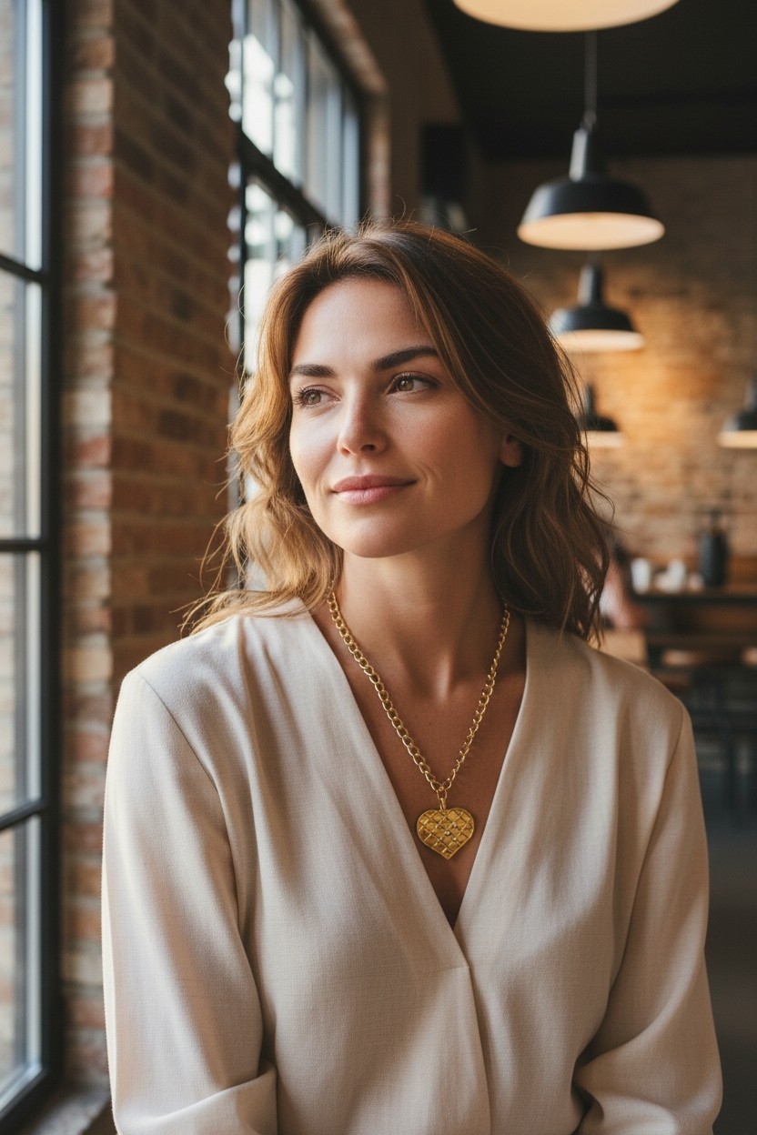 Modern Goldtone Rhinstone Heart Necklace 32 In