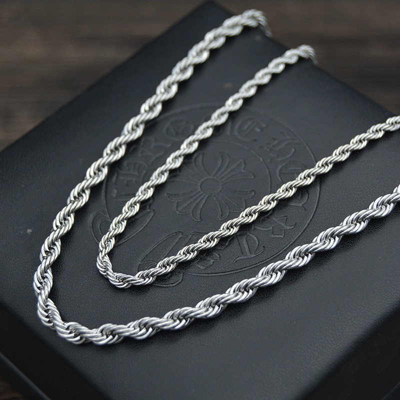 5pcs Wholesale 2.4/3/4mm Stainless Steel Twisted Rope Chain Necklace Men Women