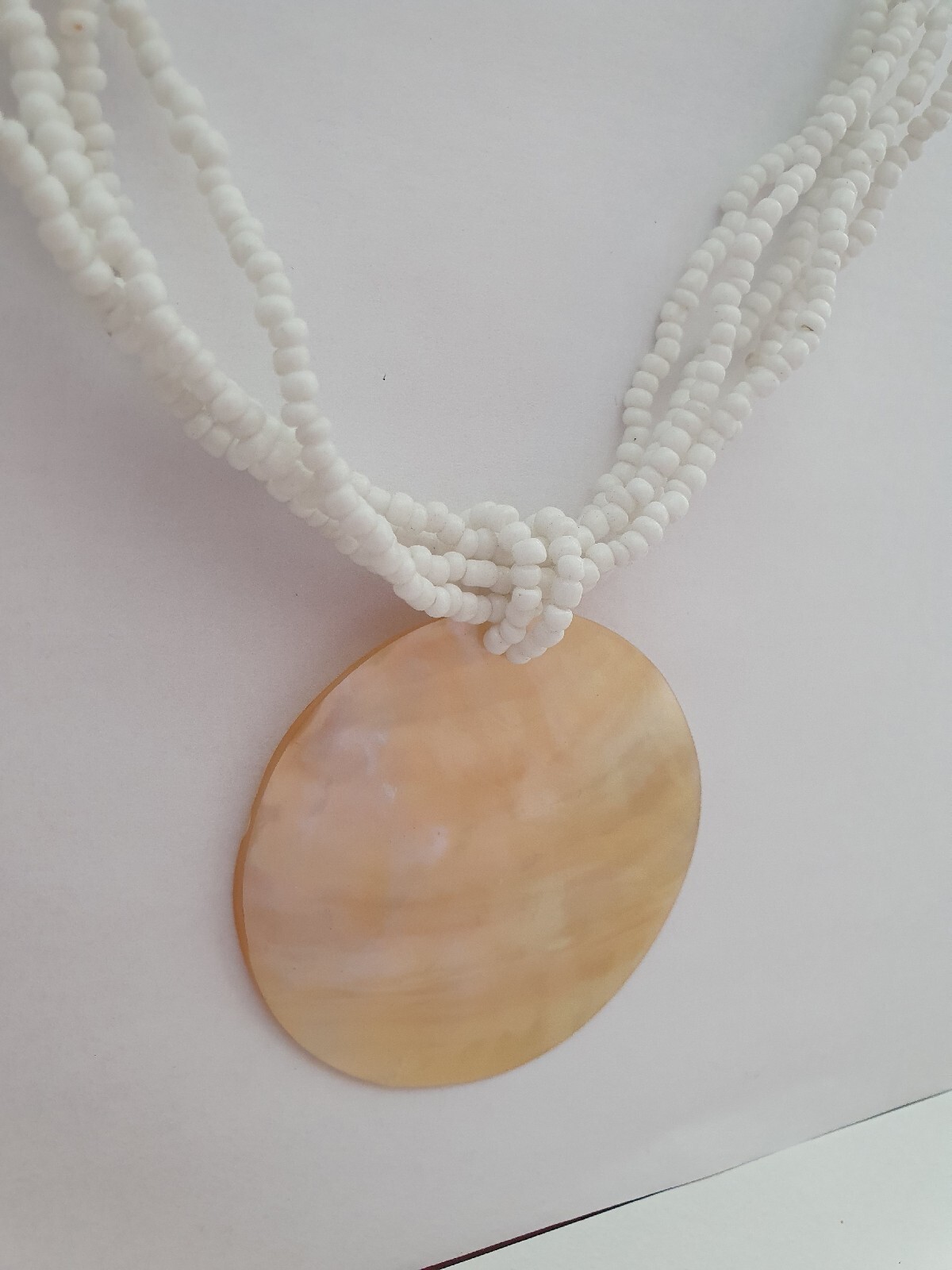 Artisan Mother of Pearl MOP Shell Seed Bead None Metal necklace