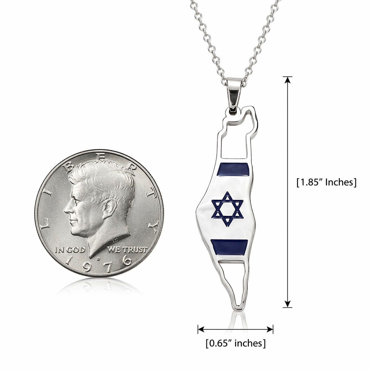 Israel Map Pendant Necklace Star of David 316L Stainless Steel 18-20″ Chain Gift