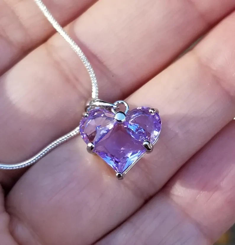 Sterling Silver Alexandrite Crystal Heart Pendant Necklace, June Birthstone