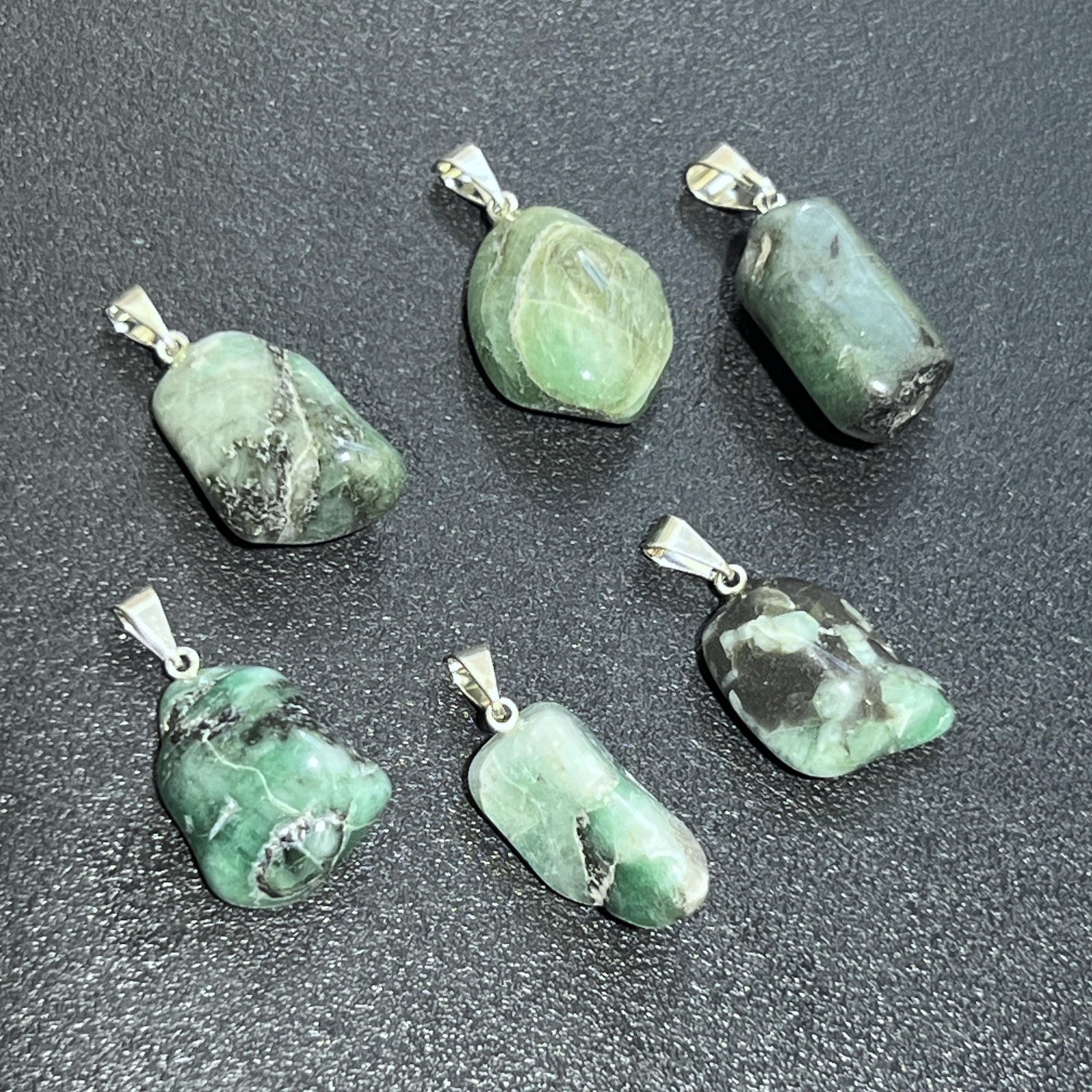 Small Emerald Tumbled Crystal Pendant (Silver Bail) Genuine Brazil Mineral