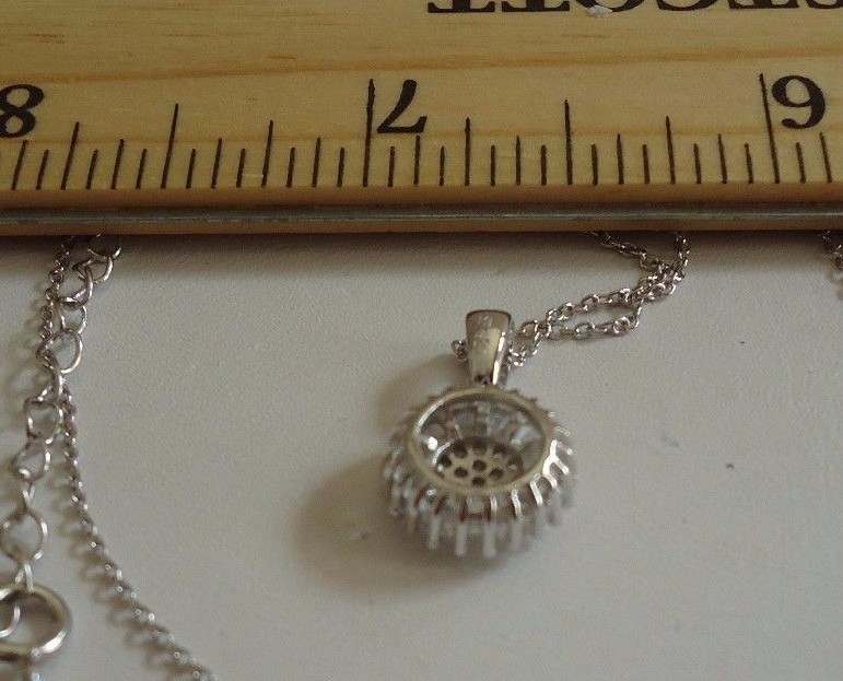 925 STERLING SILVER CLUSTER PENDANT NECKLACE W/ 1 CT LAB DIAMONDS /18”