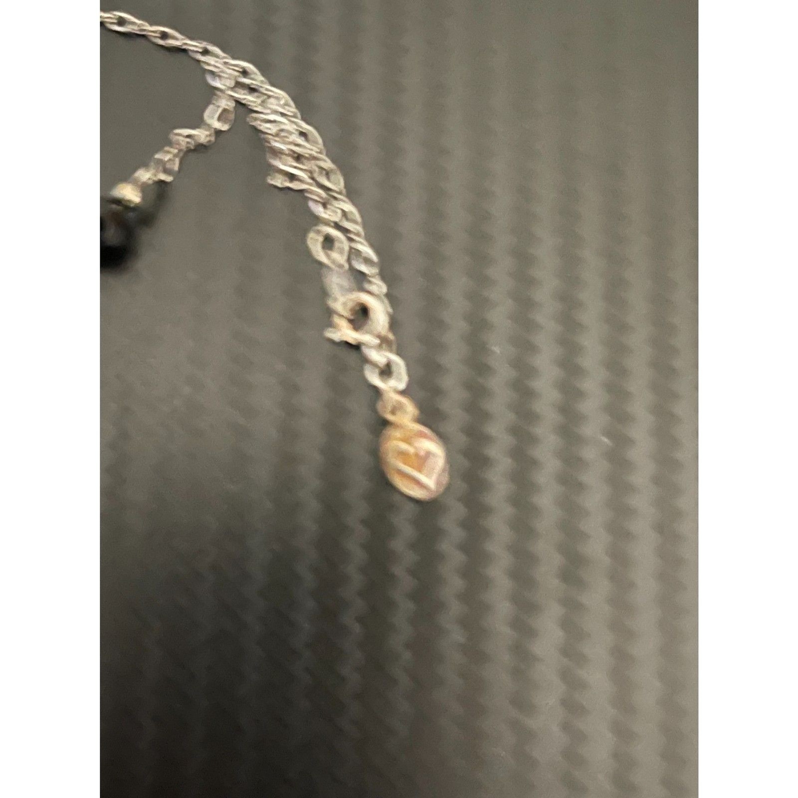 Vintage Sterling Silver Black Faceted Glass Crystal Station Necklace 4.6g MTM