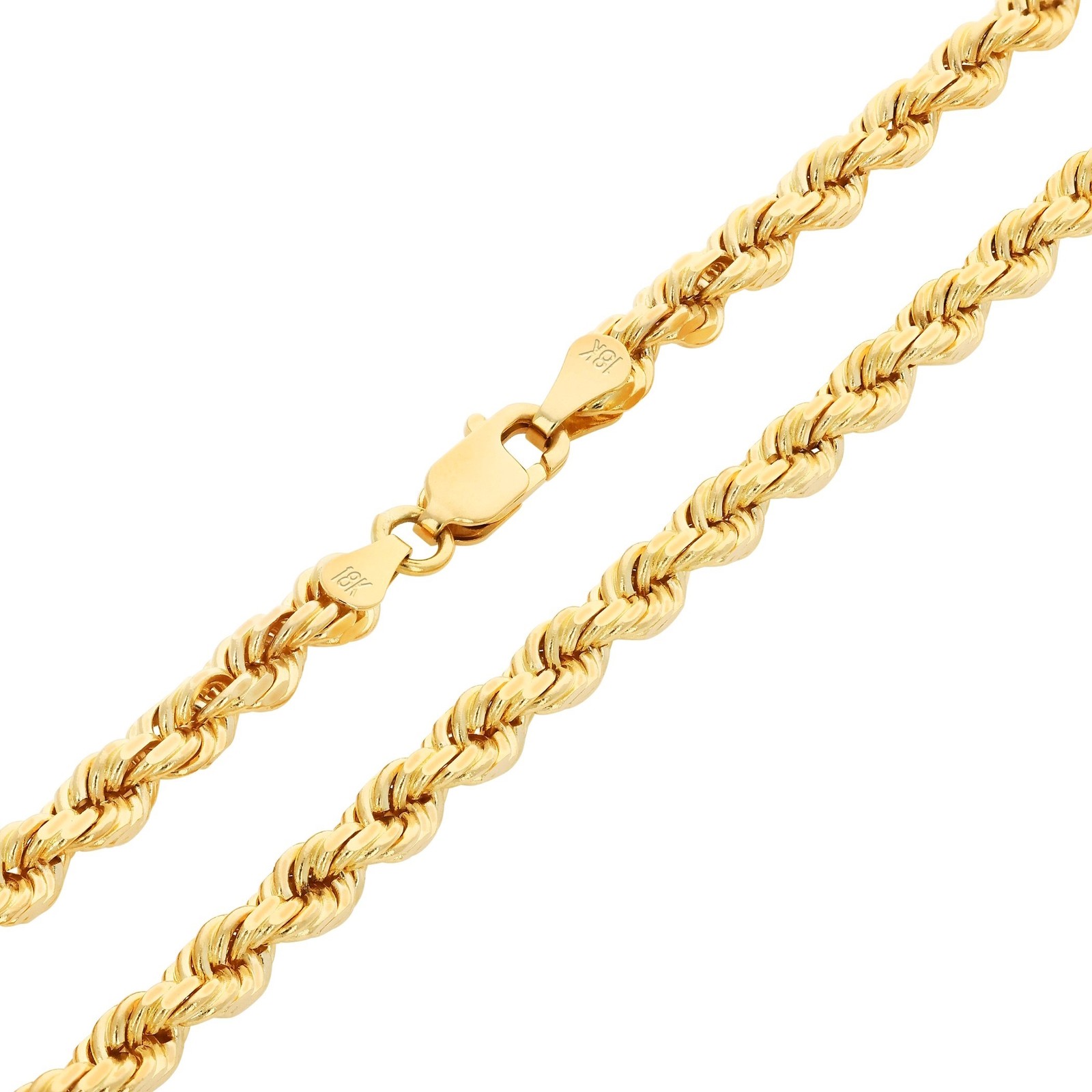 18k Yellow Gold 4mm Diamond Cut Rope Chain Italian Necklace Mens Womens 16″-28″