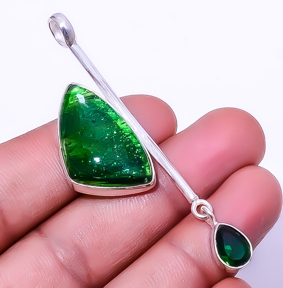 Dichroic Glass & Quartz 925 Sterling Silver Pendant 2.73″ A377