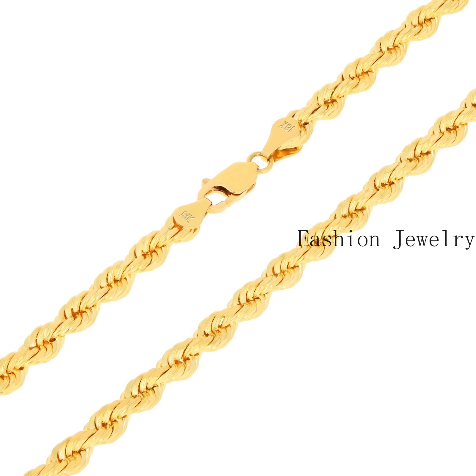 18K Yellow Gold Solid 2mm-6mm Rope Diamond Cut Chain Italian Necklace 16″- 30″