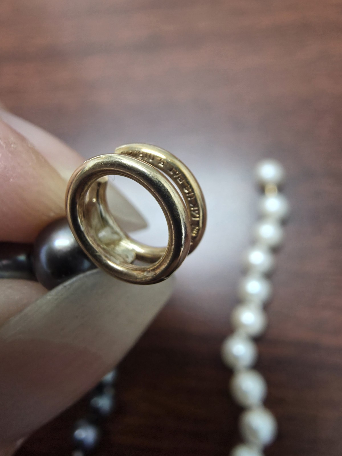 Black & White Round Pearl Beaded Strand Necklace, Yellow Gold Spring Ring 14K