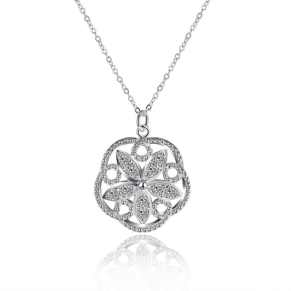 Lovely 925 Sterling Silver Filled SF Flora CZ Pendant Necklace N-A682 Gift