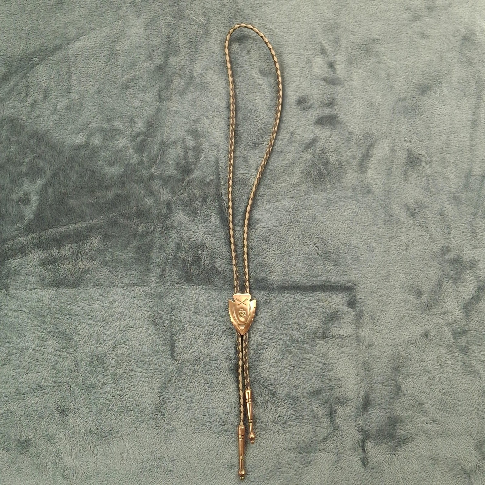 Vtg Solid Copper Thunderbird Crossed Arrows Bolo Tie Western Cowboy