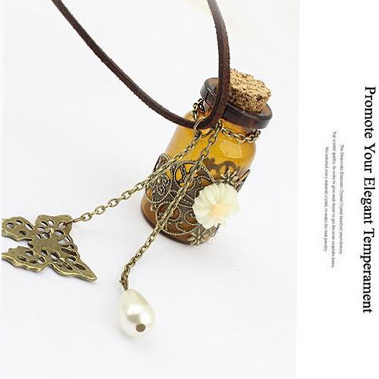 Wishing Little Retro Bottle Auspicious Pendant Butterflower Long Train Necklace