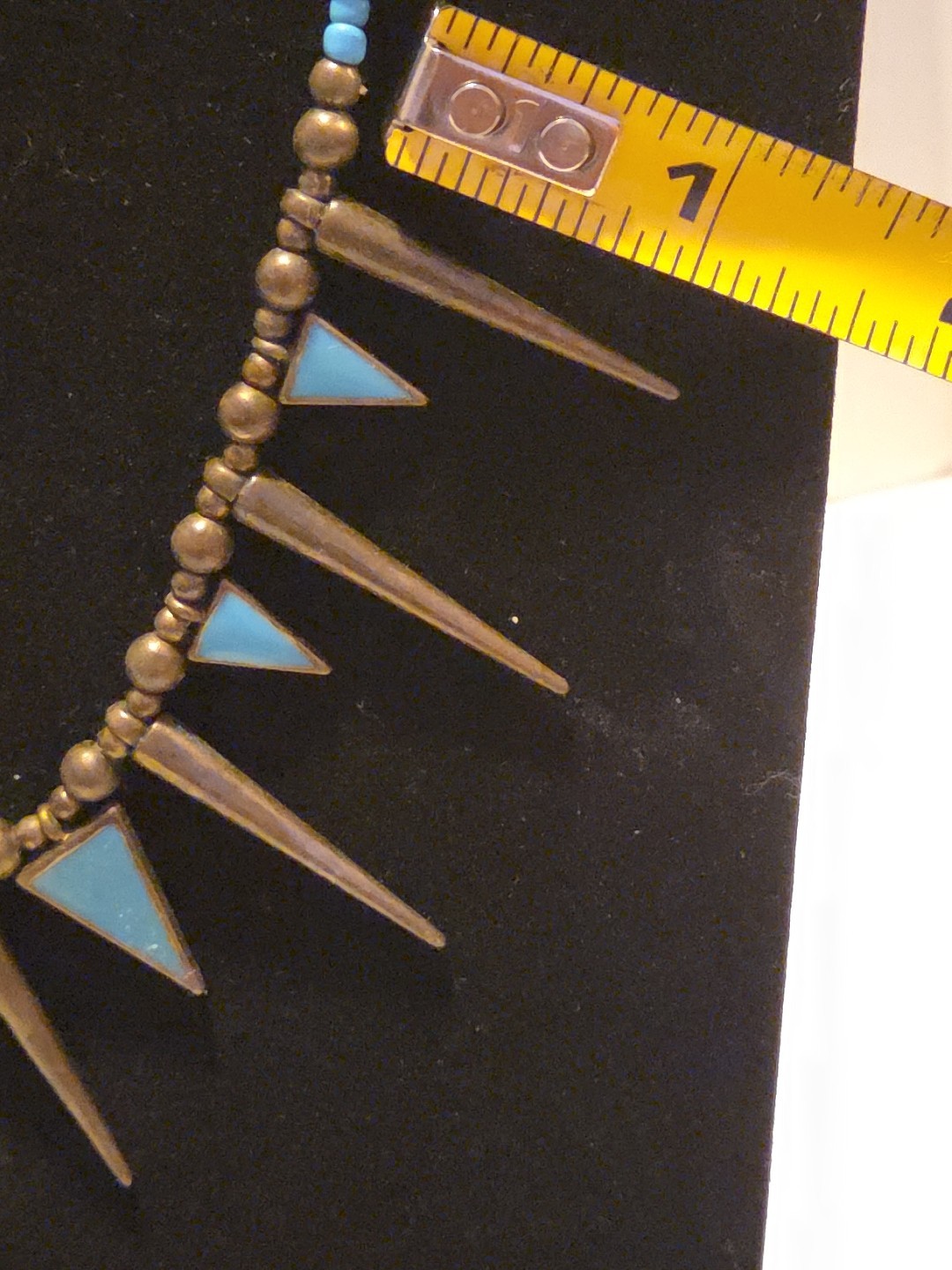 Claires Bronze spike Turquoise Enamel necklace punk goth beaded tribal 17-20”