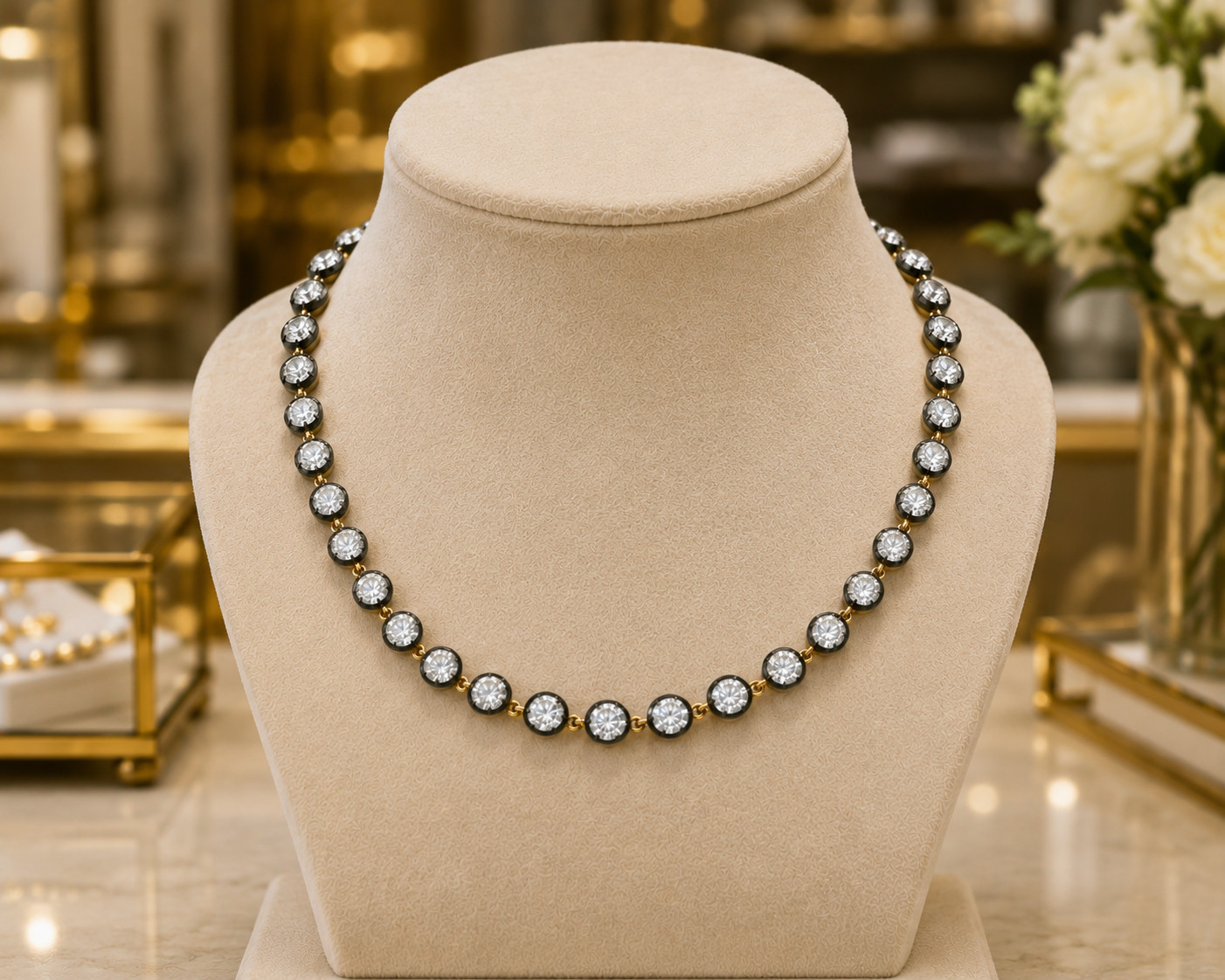 Round CZ Necklace Brass Metal Fashion Jewelry for gift