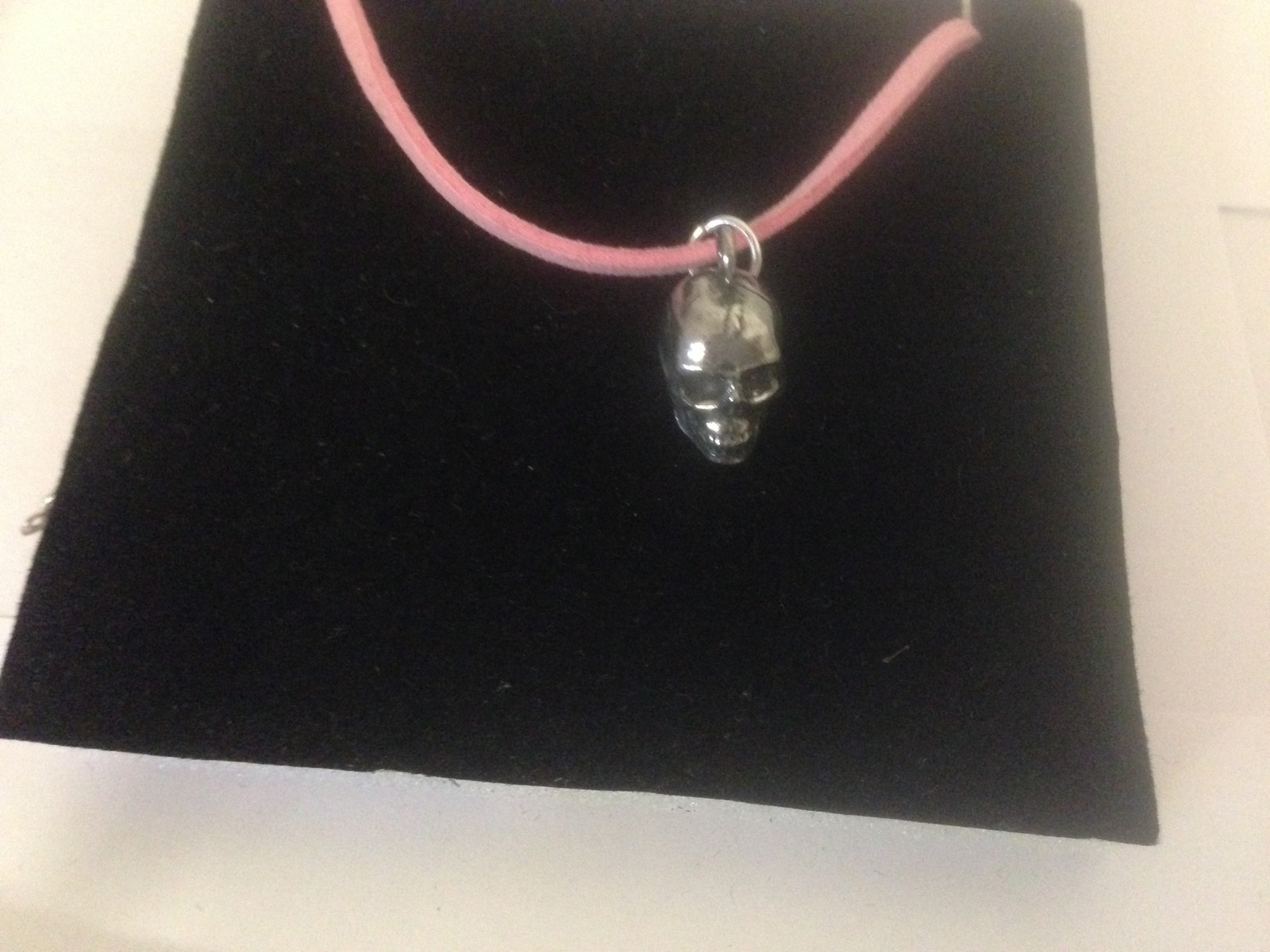 Skull Pewter Pendant on a PINK CORD Necklace Box1 N
