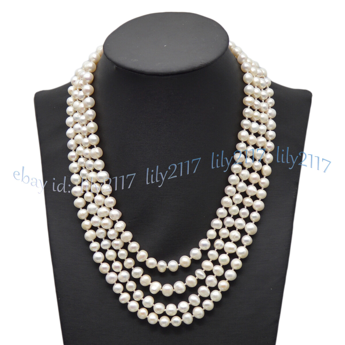 4 Rows Real Natural White Akoya Freshwater Pearl Beads Necklace 17-20”