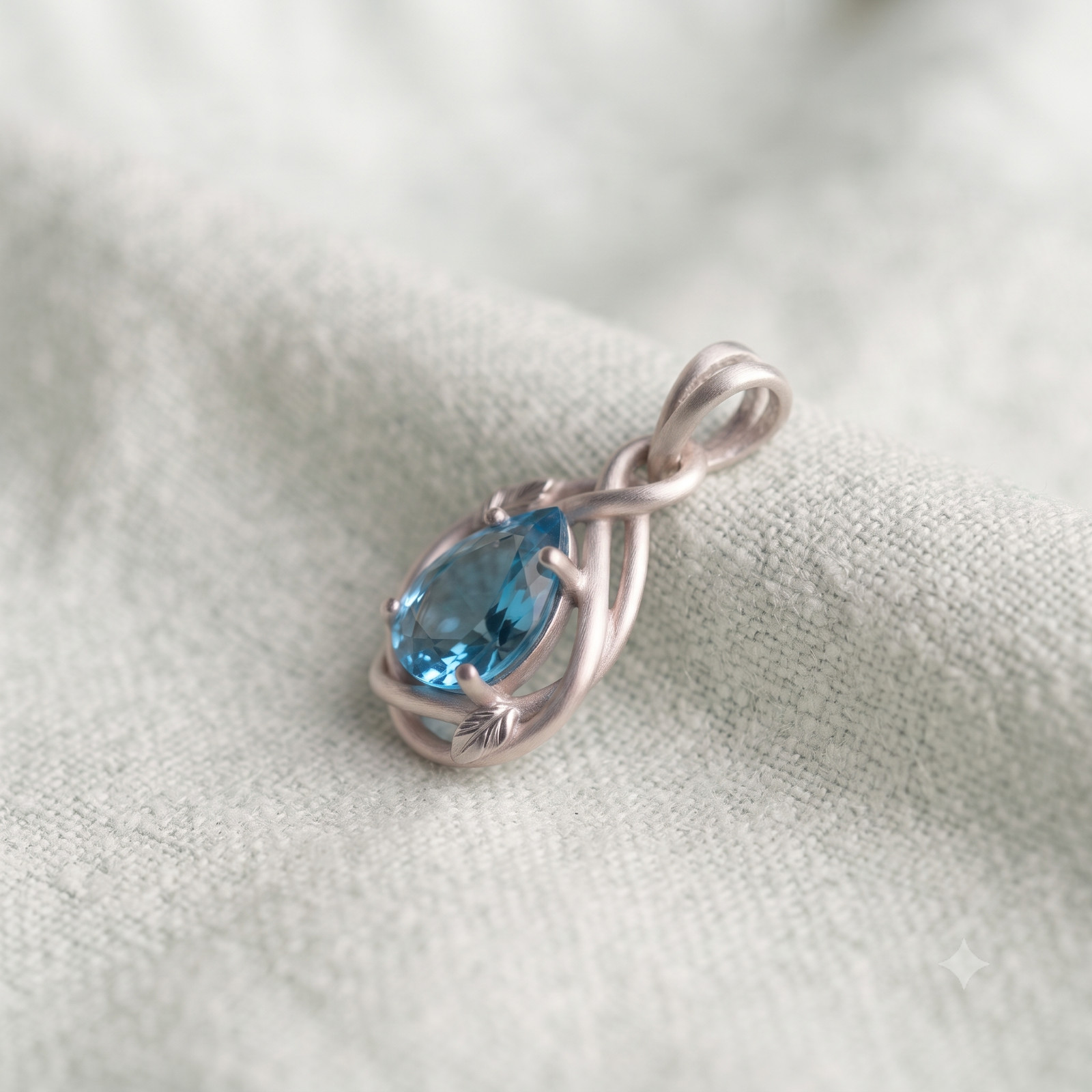 Sterling Silver Natural Blue Topaz Necklace, Pear Cut Gemstone Pendant