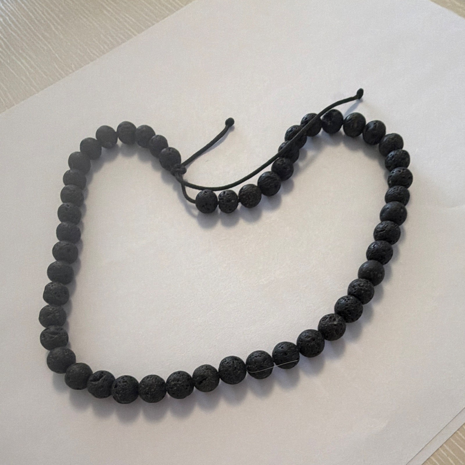 Black Natural Lava Rock Round Beaded Necklace, Ball/Bead Chain, Adjustable