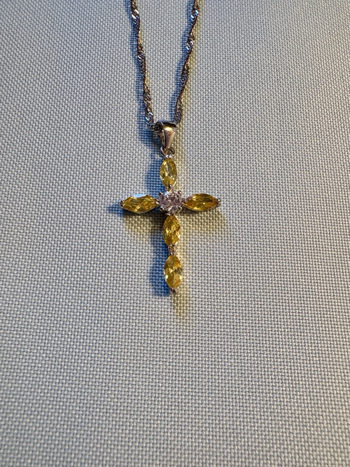 Lab grown Yellow diamonds with centered single lab grown diamond Cross Necklace