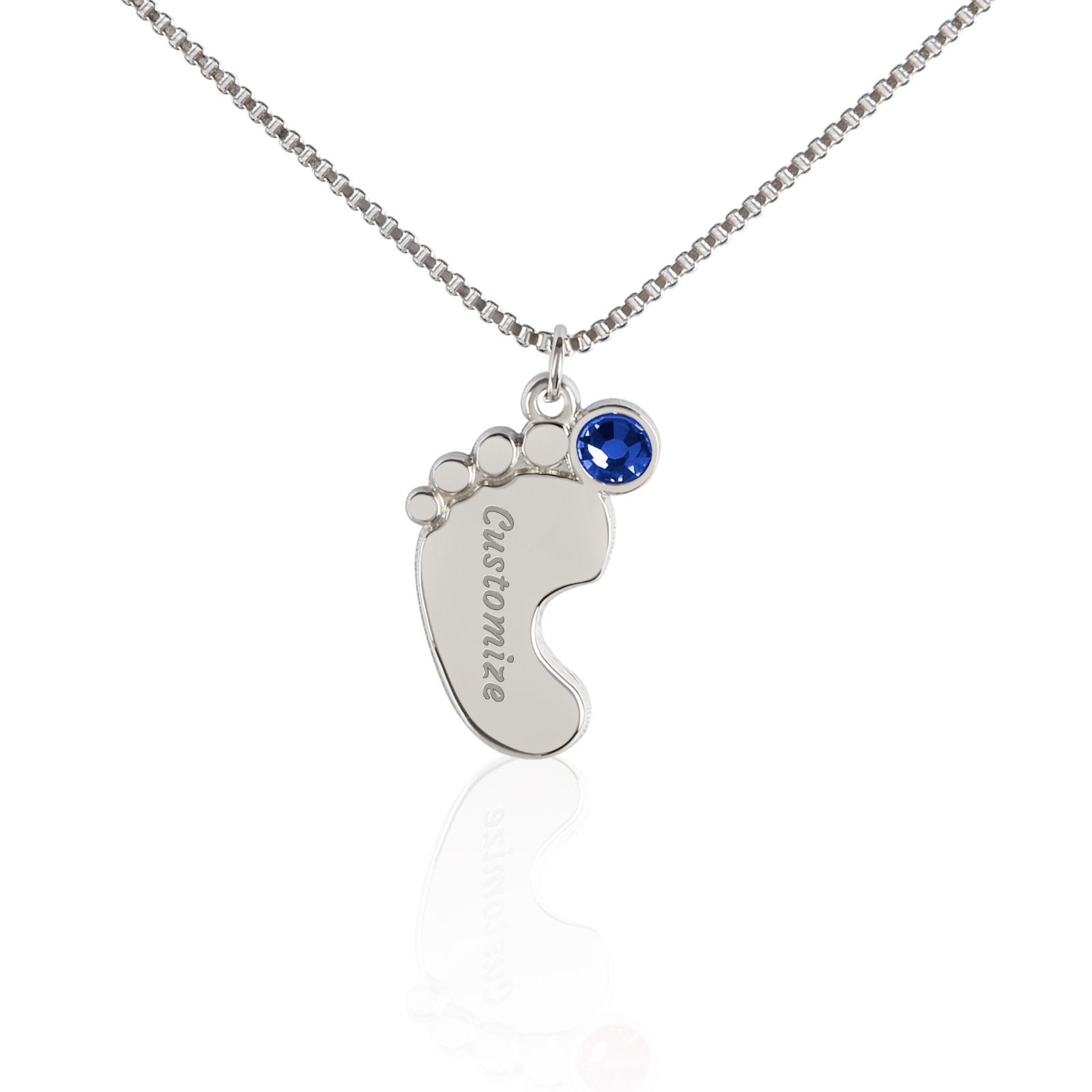 Personalized Baby Feet Necklace Birthstone Engraved Mom Grandma Gift Silver Gold